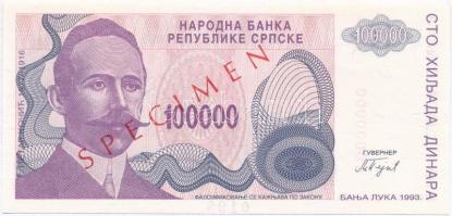 Bosznia-Hercegovina 1993. 100.000D SPECIMEN felülbélyegzéssel T:I Bosnia and Herzegovina 1993. 100.000 Dinara with SPECIMEN overprint C:UNC