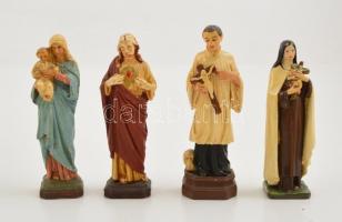 Régi fali üvegvitrin, sérült, tele kegytárgyakkal (figurák, medálok, ereklyetartó, plakett, csipkék,...