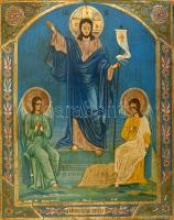 cca 1880 Krisztus feltámadása és a tizenkét nagy ünnep, orosz ikon, tojástempera, fa, sérüléssel, ap...