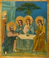 cca 1880 Krisztus feltámadása és a tizenkét nagy ünnep, orosz ikon, tojástempera, fa, sérüléssel, ap...