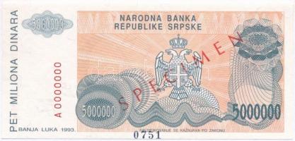 Bosznia-Hercegovina 1993. 5.000.000D "SPECIMEN" felülbélyegzéssel T:I
Bosnia and Herzegov...