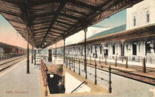 1916 Győr, pályaudvar, vasútállomás a fedett vágányokkal (EK)