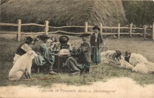 1908 Hortobágy, Csikósok és pásztorok ebéde a Hortobágyon (EK)