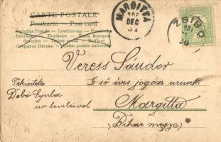 1906 Boldog Újévet! / New Year greeting with drunk men, humor. Art Nouveau Emb. litho frame (EK)