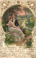 Romantic couple, idyll. Art Nouveau, Emb. litho (EK)