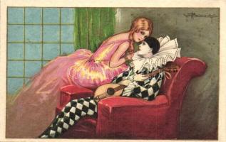 1926 Italian art postcard. Lady with clown. Degami 1017. s: Busi