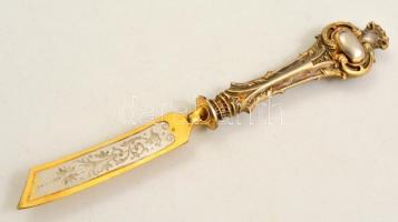 Aranyozott ezüst (Ag.) író szett ( 4db), jelzett, elefántcsont nyéllel (apró lepattanás a végén), dí...