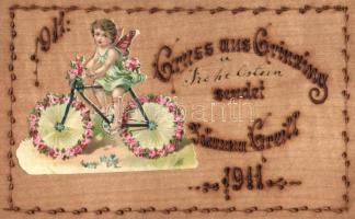 1911 Gruss aus Grinzing und Frohe Ostern sendet Johanna Greill / Custom made wooden greeting art postcard (non PC)