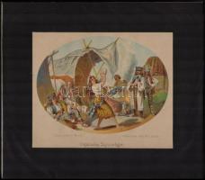 cca 1880 Ungarische Zigeunerlager, Beilage zur Bunten Welt III., litho kép paszpartuban, 18×22 cm