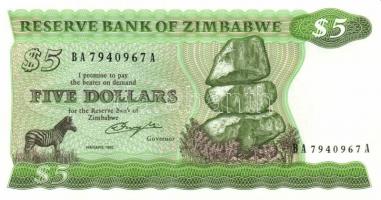 Zimbabwe 1982-83.(Harare) 2$, 5$, 10$, 20$ komplett sor, benne ritkább variáns! T:I