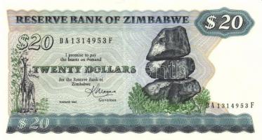 Zimbabwe 1982-83.(Harare) 2$, 5$, 10$, 20$ komplett sor, benne ritkább variáns! T:I