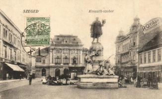 Szeged, Kossuth szobor, Európa szálloda, Royal nagyszálloda, Wagner, Grósz üzlete, piaci árusok. TCV card