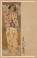Iris / Japanese geisha, opera. Italian Art Nouveau postcard. Officine G. Ricordi & C. 015. litho s: Giovanni Maria Mataloni