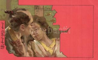 Iris / Japanese geisha, opera. German Art Nouveau postcard. Officine G. Ricordi & C. 026. litho s: Adolfo Hohenstein