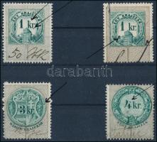 1868 1,3,4 kr 4 db, foltokkal, kitörésekkel / with dots, break-outs