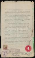 1922 Londoni közjegyzői okirat és fordítása magyar 10K törvénykezési illeték bélyeggel  és 1s angol ...