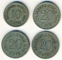 Szerbia 1884. 10P, 20P (3x) T:2/3,3