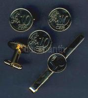 Dekoratív, 24k arannyal bevont Euro-centek, mint 4db mandzsettagomb és 1db nyakkendőtű