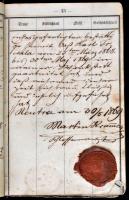 1870 Kulcskészítő munkakönyve, több pecsétes bejegyzéssel