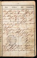 1870 Kulcskészítő munkakönyve, több pecsétes bejegyzéssel