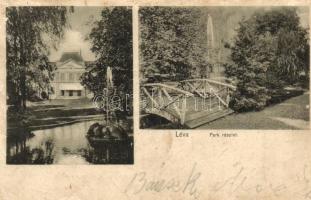 Léva, Levice; Schöller kastély, park, kis híd. Dukesz Lipót kiadása / castle, park, bridge (b)