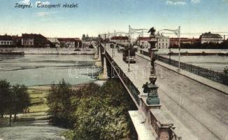 Szeged, Tisza part, Tisza híd, villamos. Kiadja Grünwald Hermann (EB)