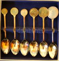 Hollandia 1964-79. 1c, 5c, 10c, 25c, 1G, 2 1/2G kanalakra forrasztva, ezüstözve, dekoratív teáskanál-készlet