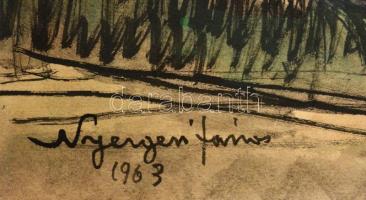 Nyergesi János (1895-1982): Híd, akvarell, papír, jelzett, 30×43 cm