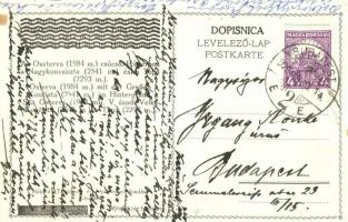 Tátra, Vysoké Tatry; Oszterva csúcsa, háttérben a Nagykoncsiszta és a Tupa, síelő. Turistaság és Alp...