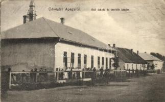 1922 Apagy, Református iskola és tanítók lakása. Szabó Miklós fényképész kiadása (EK)