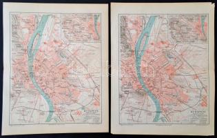 cca 1893-1898 5 db Budapest térkép a Meyers Konv.-Lexikon-ból, litográfiák, 3 db paszpartuban, 30x24 cmx 5 méretben