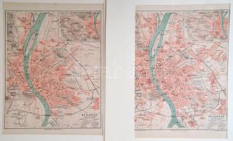 cca 1893-1898 5 db Budapest térkép a Meyers Konv.-Lexikon-ból, litográfiák, 3 db paszpartuban, 30x24...