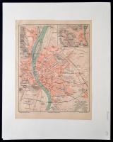 cca 1893-1898 5 db Budapest térkép a Meyers Konv.-Lexikon-ból, litográfiák, 3 db paszpartuban, 30x24...