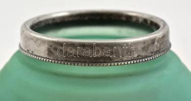 Üveg lámpatest-alj, ezüst peremmel, jelzett, d: 13,5 cm, m: 8,5 cm