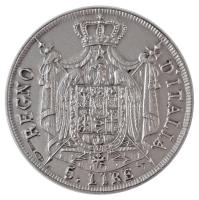 Olaszország 1807. 5L Ag "I. Napóleon" jelzett, modern Ag utánveret, dísztokban, ismertető ...