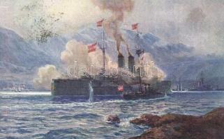 Vernichtung der Lovcen-Batterien durch SMS Radetzky in der Bocche di Cattaro / K.u.K. Kriegsmarine, SMS Radetzky battleship, M. Schulz
