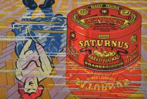 cca 1940 Horváth Rezső: Saturnus parket paszta. Bp., Grund. Karton plakát. 24x34 cm