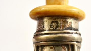 Ezüst(Ag) nyelű csont salátás kanál és villa, jelzett, h: 24 és 25 cm