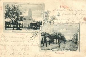 1901 Somorja, Csallóköz-Somorja, Samorín; katolikus templom, Városház utca / Catholic church, street. Floral (EK)
