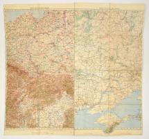 cca 1914 Kelet-Európa térképe, vászonra kasírozva, K.u.K. Militargeographischen Institut, 73x117 cm.