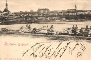 1899 Baja, Sugovica part, megrakodott csónakok, uszályok