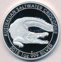 Ausztrália 2015. 1$ Ag "II. Erzsébet / Ausztrál Krokodil" (1oz/0.999) T:PP Australia 2015. 1 Dollar Ag "Elisabeth II / Australian Crocodile" (1oz/0.999) C:PP