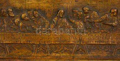 Utolsó vacsora, vékony réz fali kép, fa keretben, 16×30 cm, fakeret: 31×46 cm