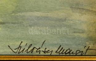 Szilvásy Margit (?-?): Balatoni látkép. Akvarell, papír, fa keretben, 21×27 cm