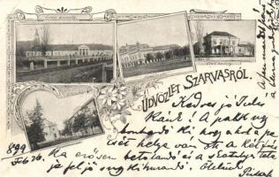 1899 Szarvas, gimnázium, Árpád szálló, Grófi és Gréti kastélyok. Art Nouveau, floral (EK)