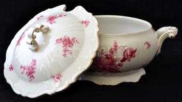 Zsolnay virág mintás hat személyes étkészlet, matricás, jelzett, hibátlan, apró kopással, összesen: ...