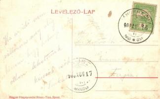 1908 Temesvár, Timisoara; Béga folyópart, Földes-féle Margit-Creme krém reklámlap / Bega riverside, ...