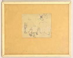 Jelzés nélkül: Állat vázlatok (Pór Bertalan?). Ceruza, papír, üvegezett keretben, 16×20 cm