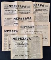 1956 Népszava. Magyar Szociáldemokrata Párt központi lapja, 7 száma, 1956. október 26., 29.-31., november 1-3., változó, egy szám szakadozott, viseltes.