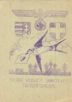 1942 Boldog Húsvéti Ünnepeket Oroszországból! Tábori Postai Levelezőlap/ WWII Hungarian military Easter greeting card from Russia, coats of arms, swastika (EK)